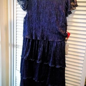 Vince Camuto Midnight Blue Open Back  Pleated Ruffle Dress